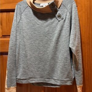 NWT Gray and Tan Button Collar knit top